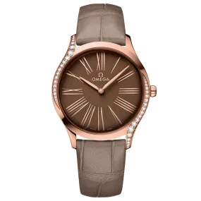 OMEGA De Ville Tresor 36mm Brown Dial 18ct Rose Gold Diamond Ladies Quartz Watch 42858366013001