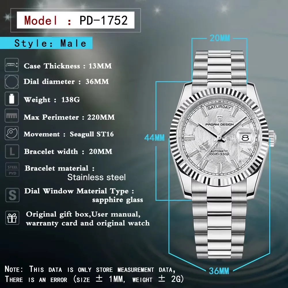 PAGANI DESIGN BB36 Automatic Watch for Men ST16 Men Mechanical Watches Diving Stainless Steel AR Sapphire Relogio Masculino 2023