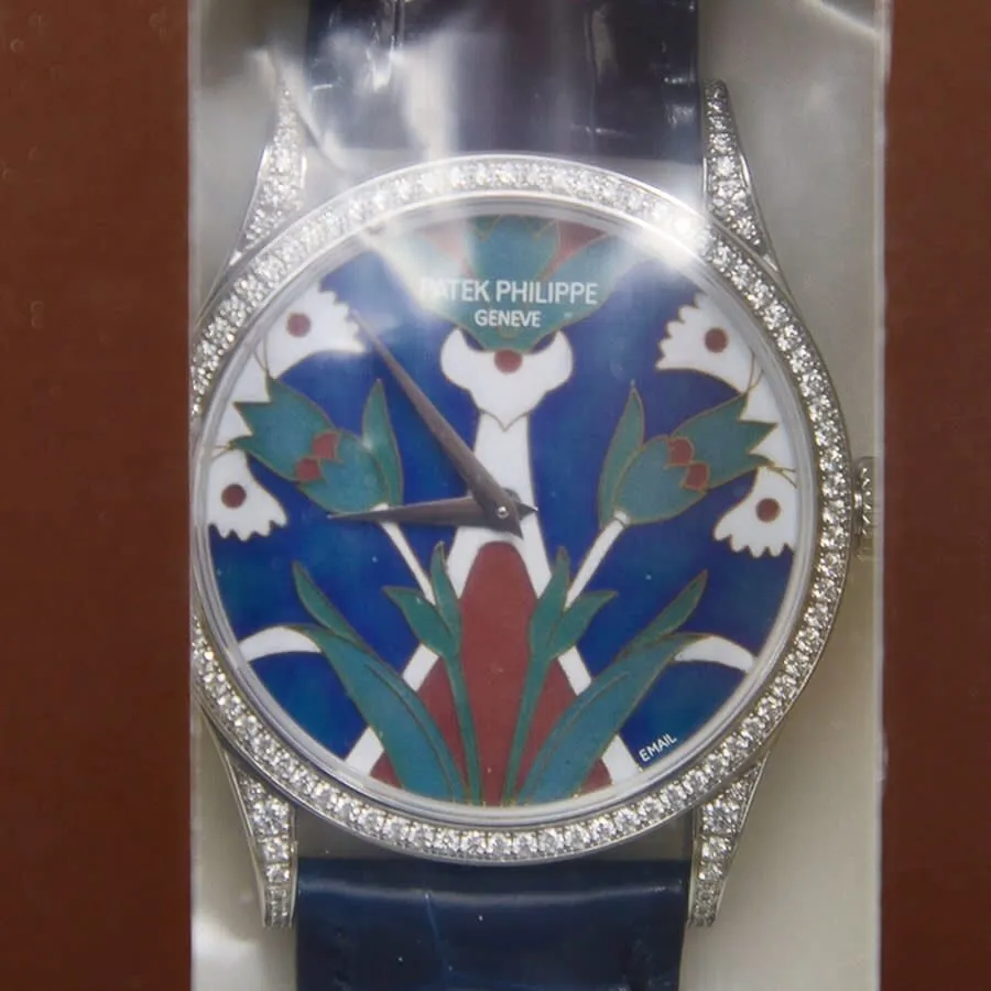 Patek Philippe Rare Handcrafts 'Turkish Motifs Petals & Harmonies' Automatic Diamond Blue Dial Ladies Watch 5077-100G-018