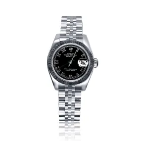 Pre-Owned Rolex Datejust with Black Roman Dial and Fluted Bezel Stainless Steel