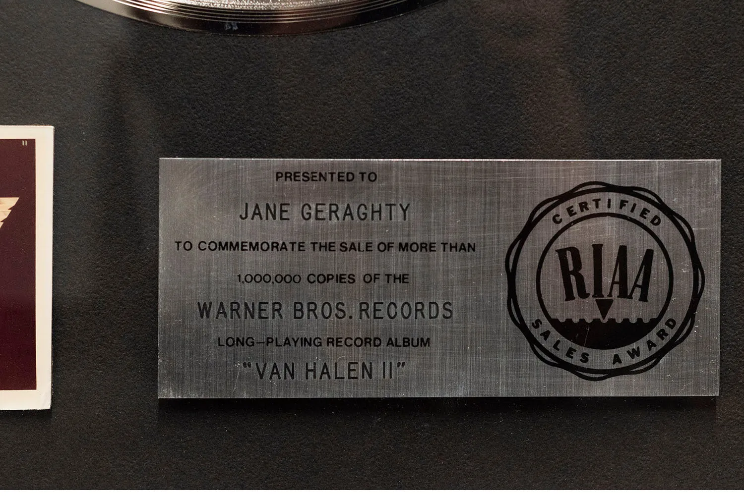 "Van Halen II" 1979 RIAA Platinum Sales Award Collectible- $15K APR w/ CoA!