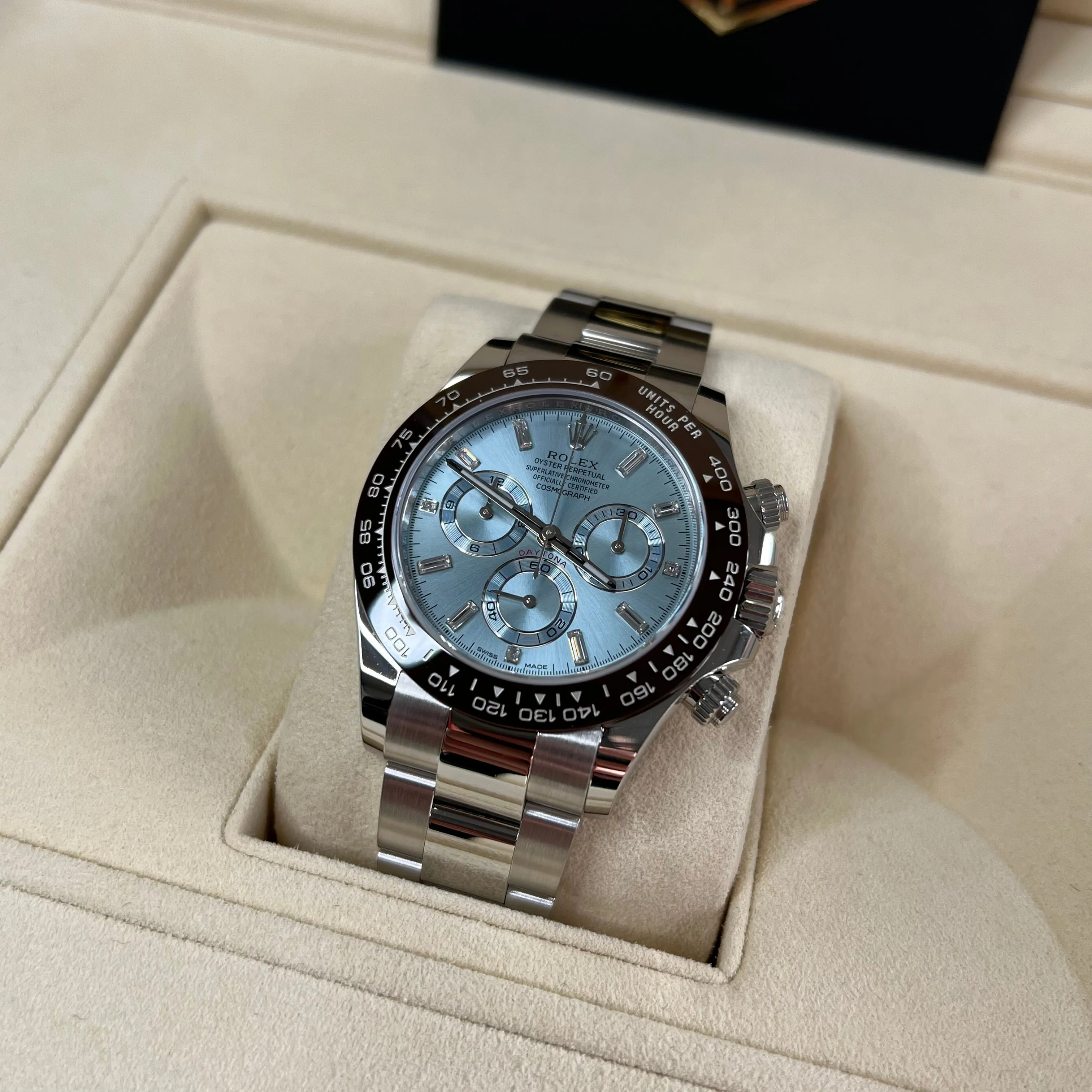 Rolex Cosmograph Daytona Platinum Diamond Baguette Dial 116506 2017 Full Set UK Watch