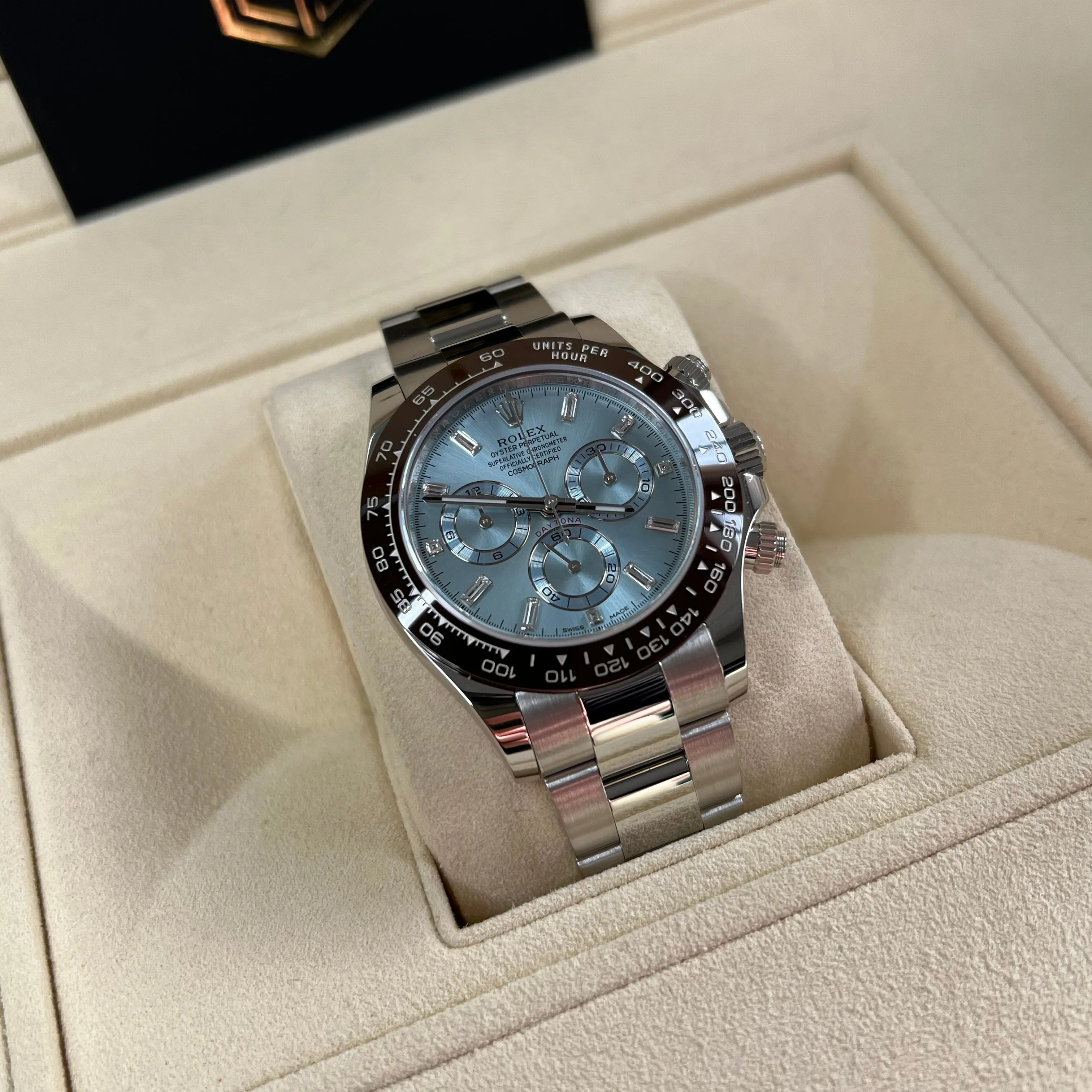 Rolex Cosmograph Daytona Platinum Diamond Baguette Dial 116506 2017 Full Set UK Watch