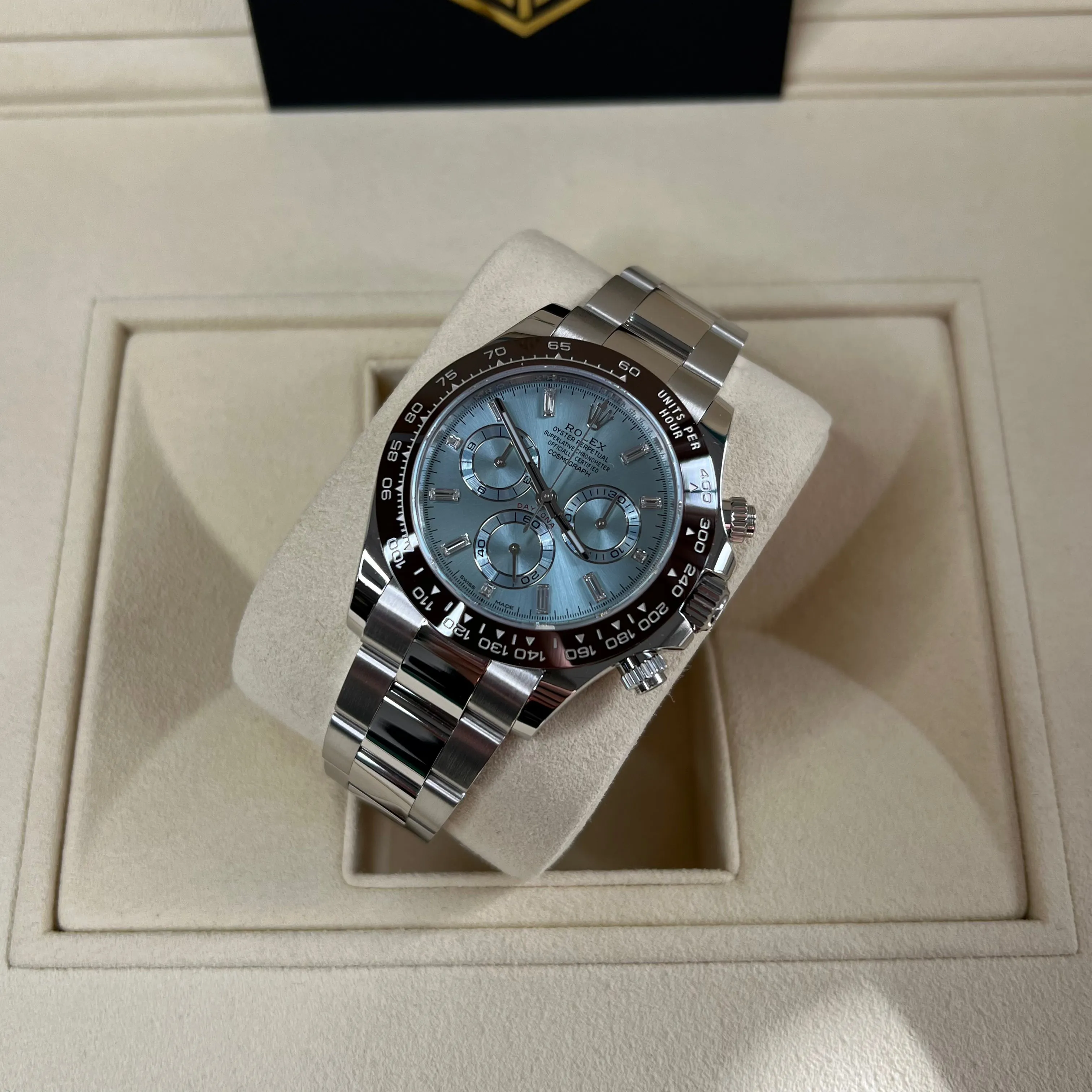 Rolex Cosmograph Daytona Platinum Diamond Baguette Dial 116506 2017 Full Set UK Watch