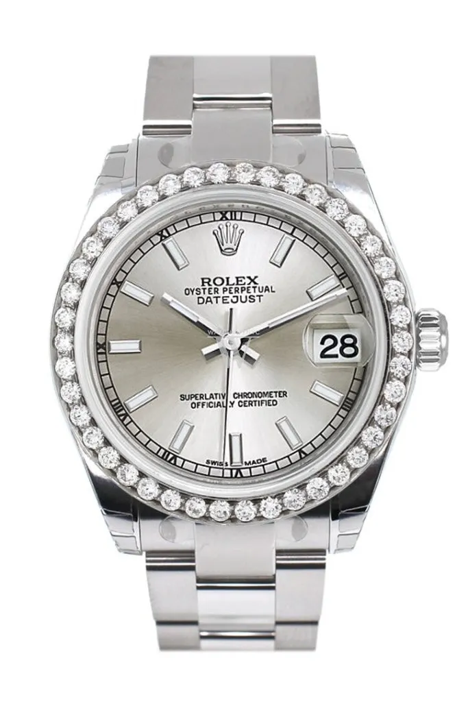 Rolex Custom Diamond Bezel Datejust 31 Silver Dial Oyster Ladies Watch 178240 Pre-owned
