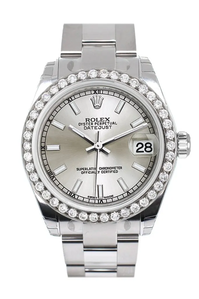 Rolex Custom Diamond Bezel Datejust 31 Silver Dial Oyster Ladies Watch 178240 Pre-owned