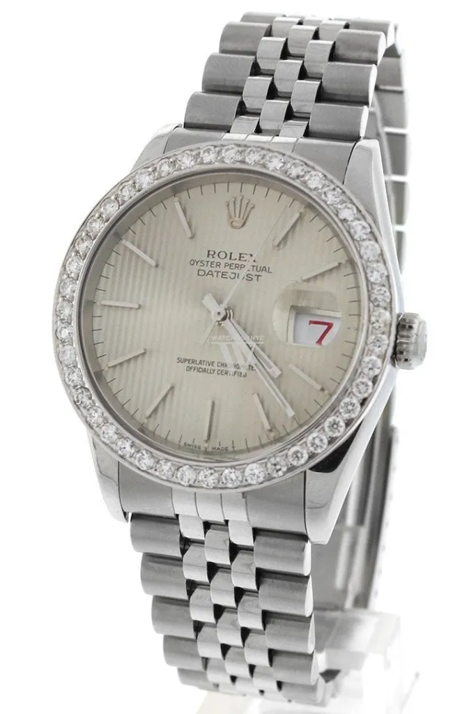 Rolex Custom Diamond Bezel Datejust 36 Ivory Dial Men's Watch 116200 Pre-owned