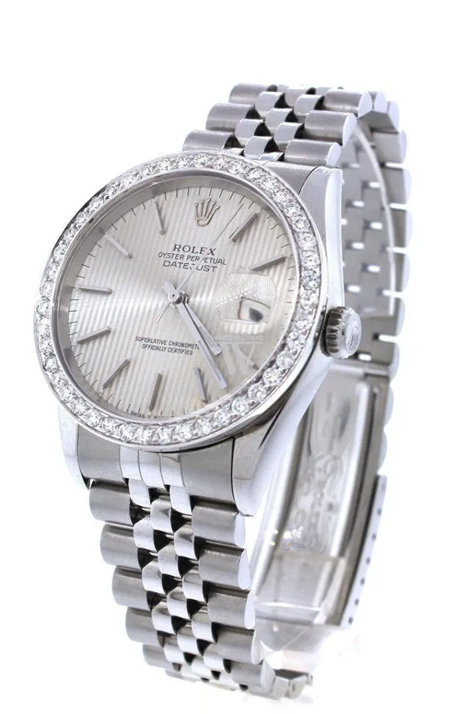 Rolex Custom Diamond Bezel Datejust 36 Ivory Dial Men's Watch 116200 Pre-owned