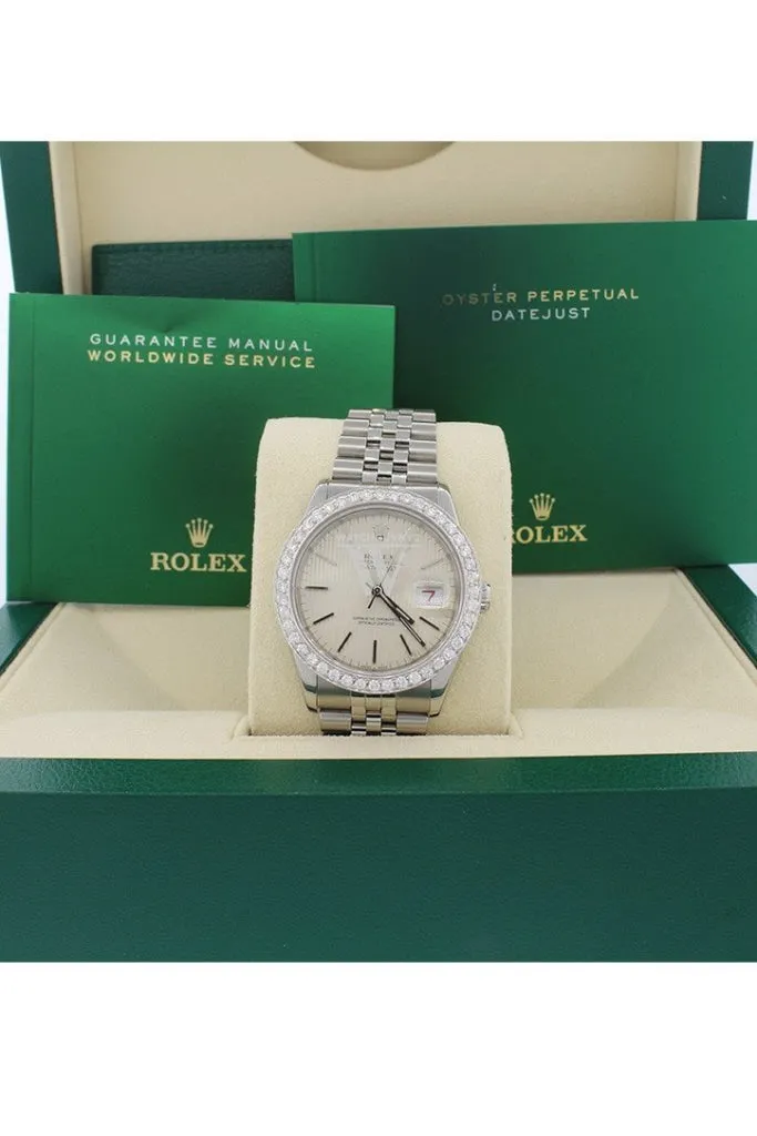 Rolex Custom Diamond Bezel Datejust 36 Ivory Dial Men's Watch 116200 Pre-owned