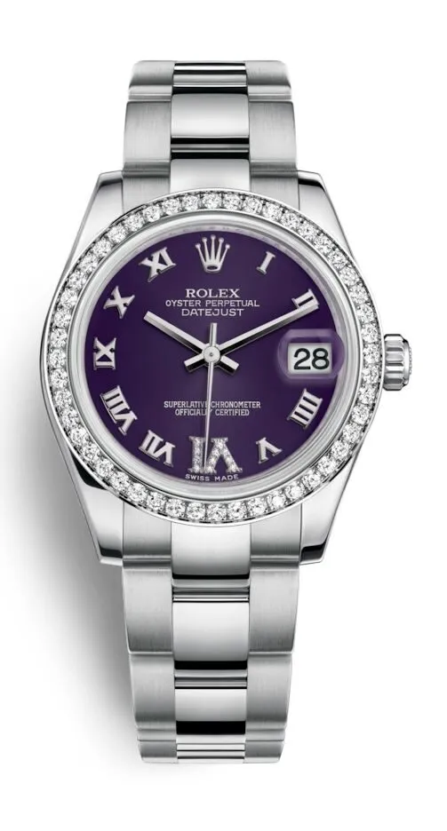 Rolex Datejust 31 Automatic Purple Diamond Dial Ladies Oyster Watch 178384PURRO 178384PURRDO