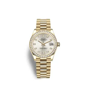 Rolex Datejust 31 Automatic Silver Diamond Dial Ladies 18kt Yellow Gold President Watch 278288SDP