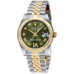 Rolex Datejust 31 Green Roman Numeral Diamond Dial Steel and 18K Yellow Gold Ladies Watch 178273GNRDJ