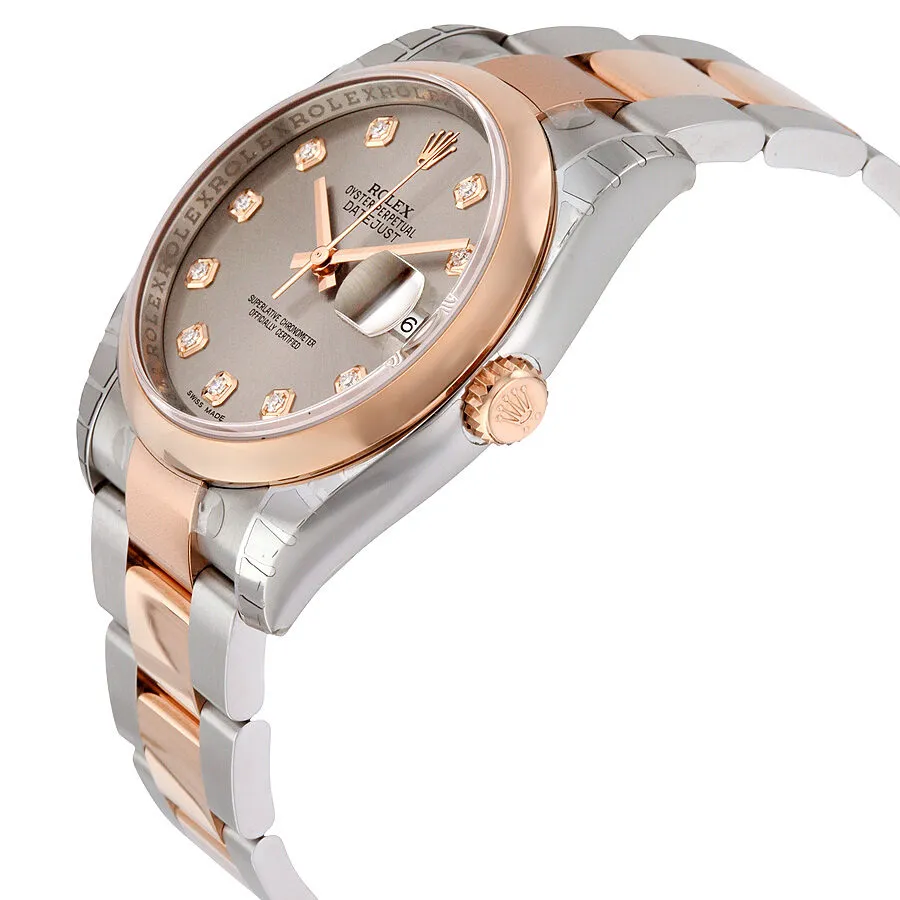 Rolex Datejust 36 Grey Diamond Dial Steel and 18K Everose Gold Oyster Men's Watch 116201GYDO