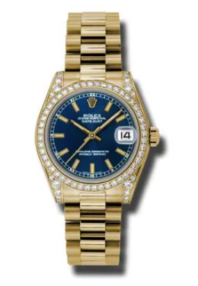 Rolex Datejust Lady 31 Blue Dial 18K Yellow Gold President Automatic Ladies Watch 178158BLSP