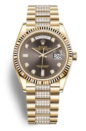 Rolex Day-Date 36 Dark Grey Dial 18kt Yellow Gold Diamond-Set President Watch 128238CSDP 128238GYDDP
