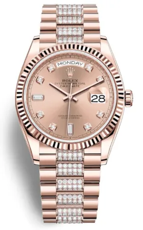 Rolex Day-Date 36 Rose Dial Automatic Diamond-Set President Watch 128235PDDP