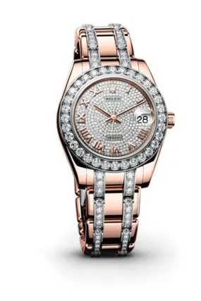 Rolex Lady-Datejust Pearlmaster Diamond Pave Dial 18K Everose Gold (Diamond-Set) Automatic Ladies Watch 81285CDRDPM