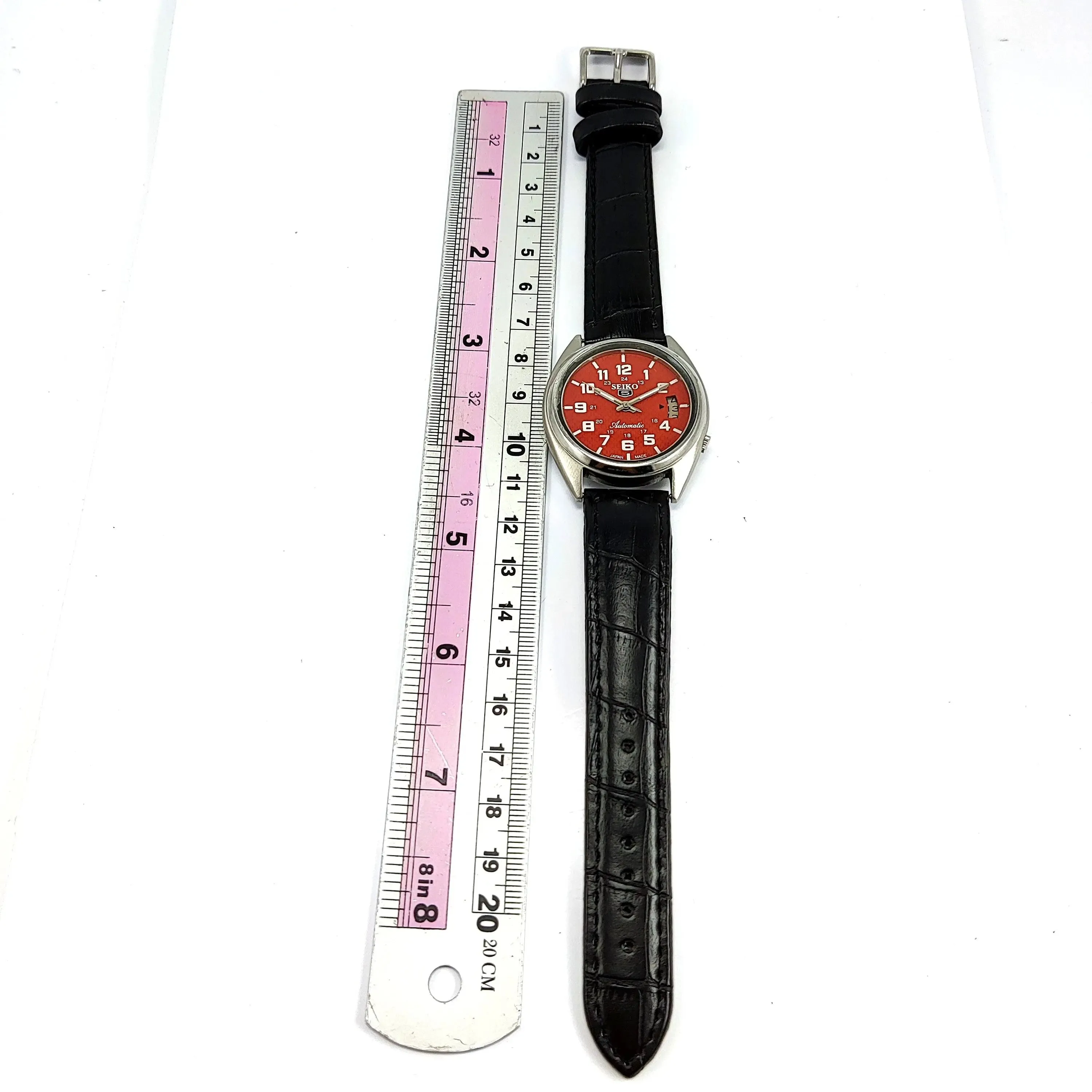 Seiko 5 Automatic-7009A Red Dial 17Jewels Day Date Men's Wrist Mechanical Watch