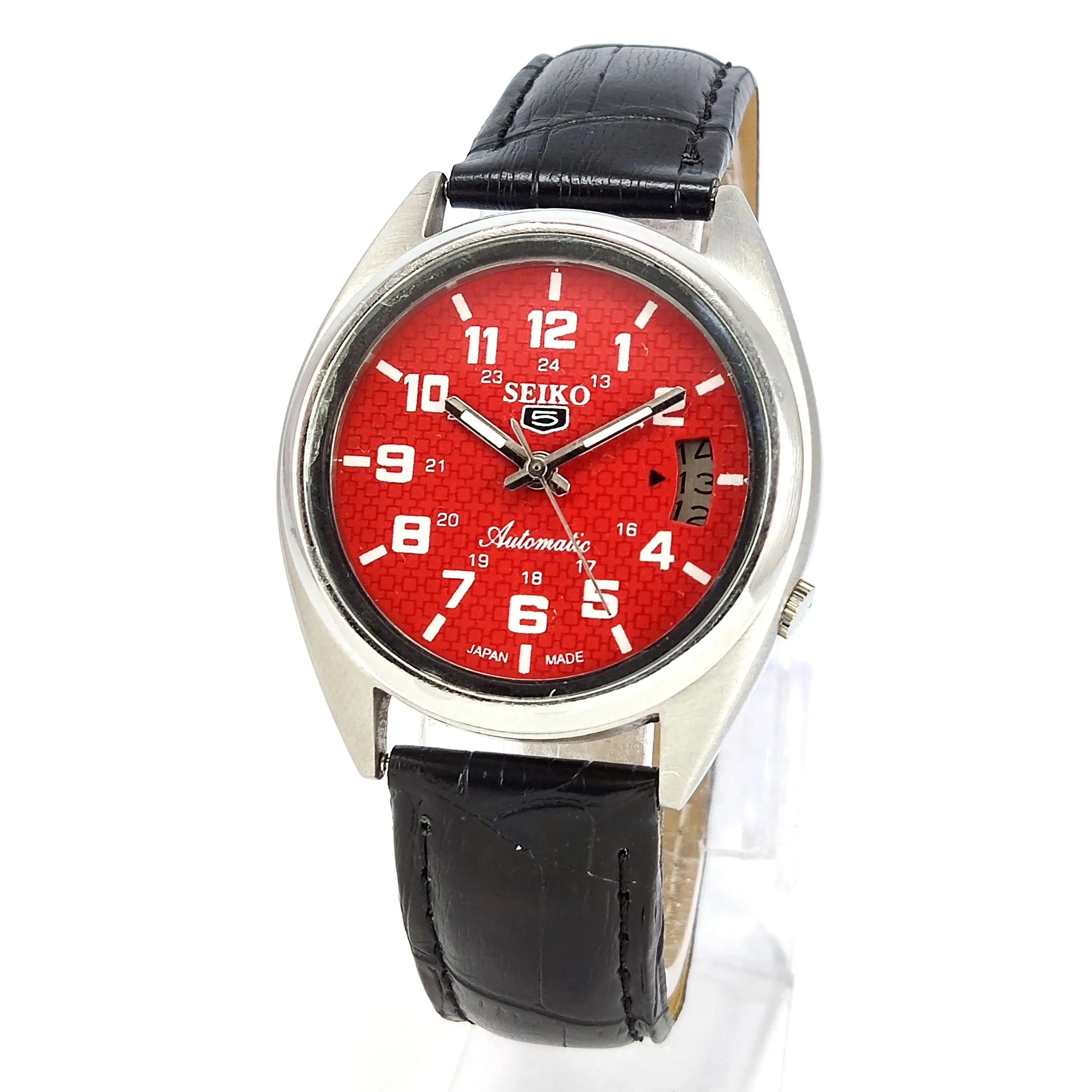 Seiko 5 Automatic-7009A Red Dial 17Jewels Day Date Men's Wrist Mechanical Watch