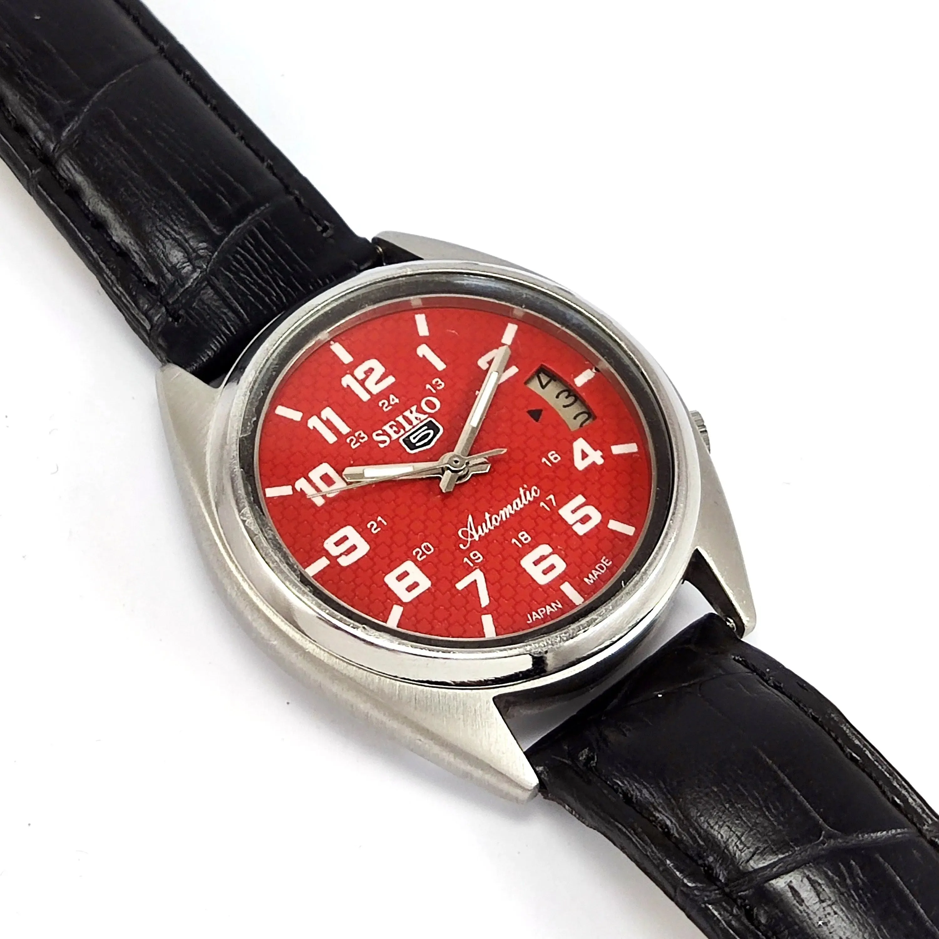 Seiko 5 Automatic-7009A Red Dial 17Jewels Day Date Men's Wrist Mechanical Watch