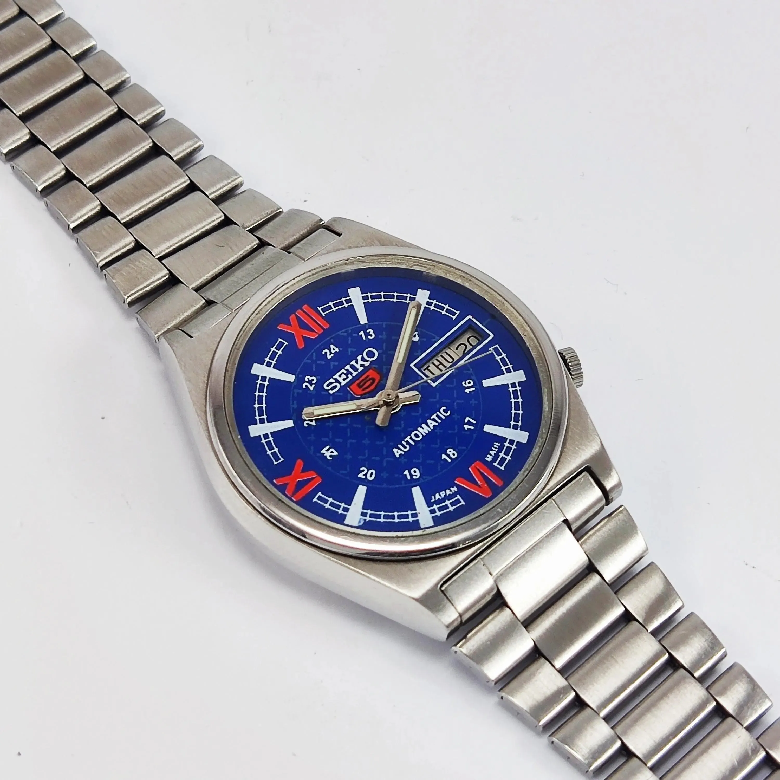 Seiko 5 Automatic-7019A Analog 21 Jewels Day Date Blue Dial Men's Wrist Mechanical Watch