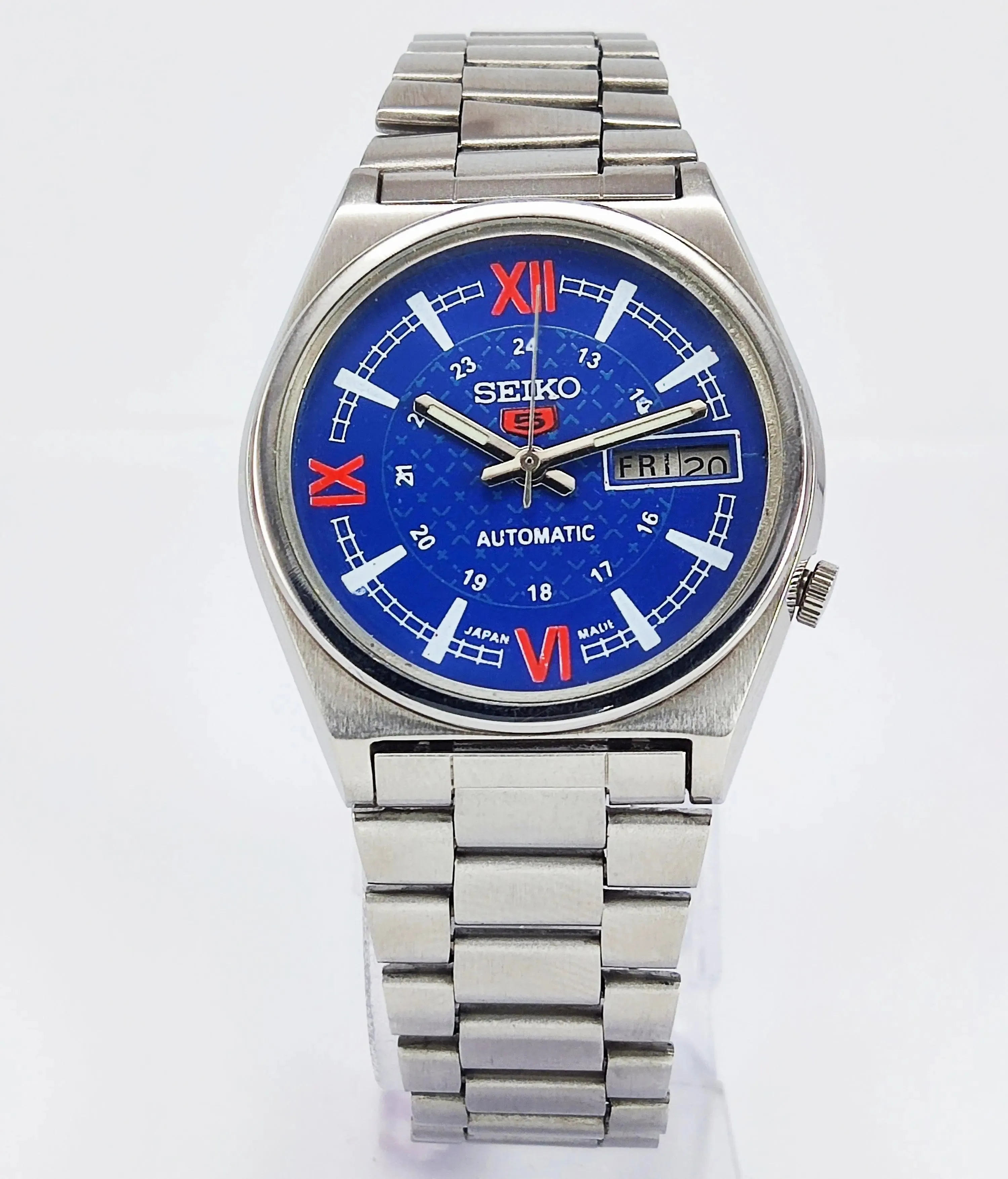 Seiko 5 Automatic-7019A Analog 21 Jewels Day Date Blue Dial Men's Wrist Mechanical Watch