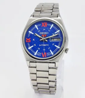Seiko 5 Automatic-7019A Analog 21 Jewels Day Date Blue Dial Men's Wrist Mechanical Watch