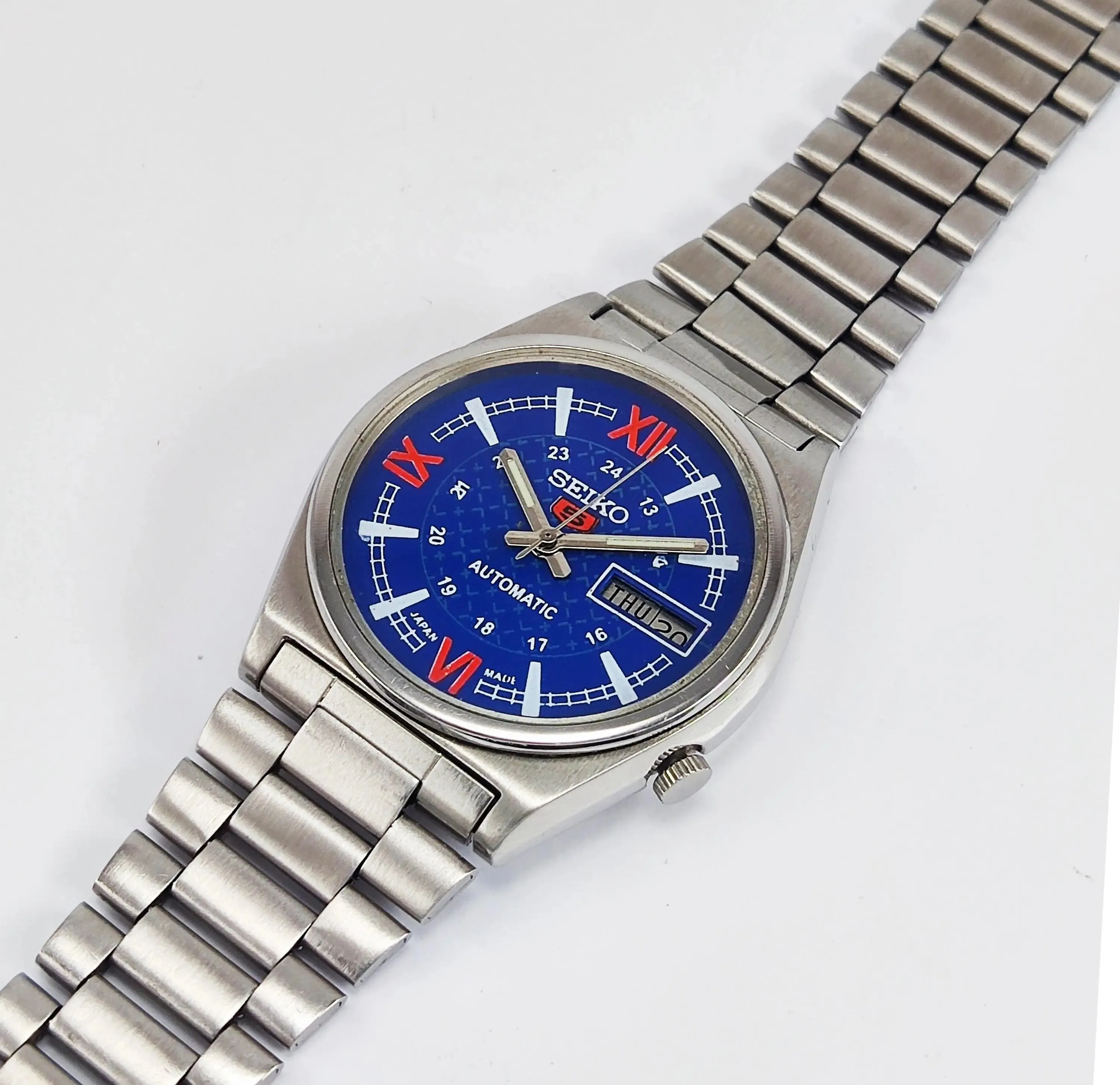 Seiko 5 Automatic-7019A Analog 21 Jewels Day Date Blue Dial Men's Wrist Mechanical Watch