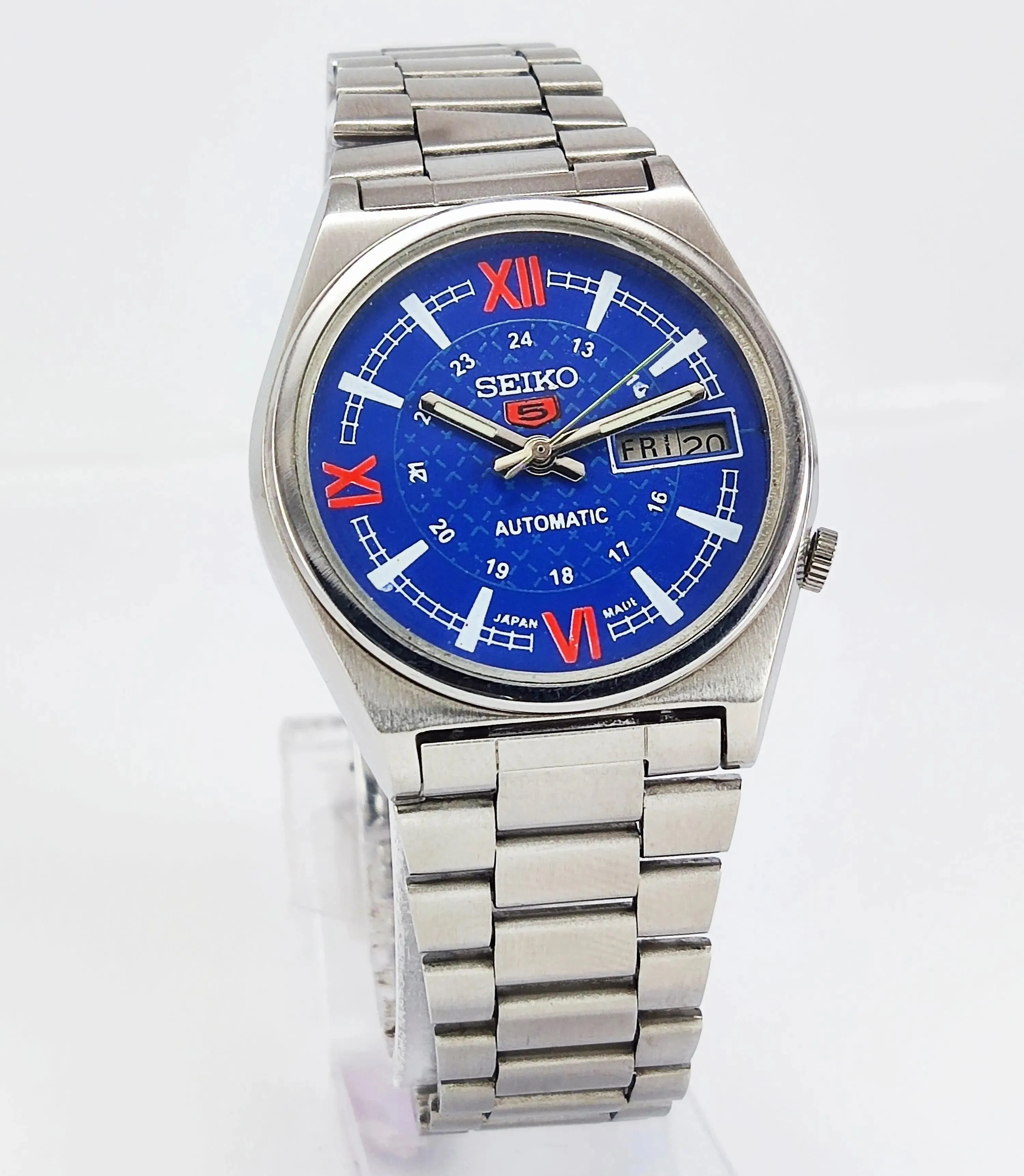 Seiko 5 Automatic-7019A Analog 21 Jewels Day Date Blue Dial Men's Wrist Mechanical Watch