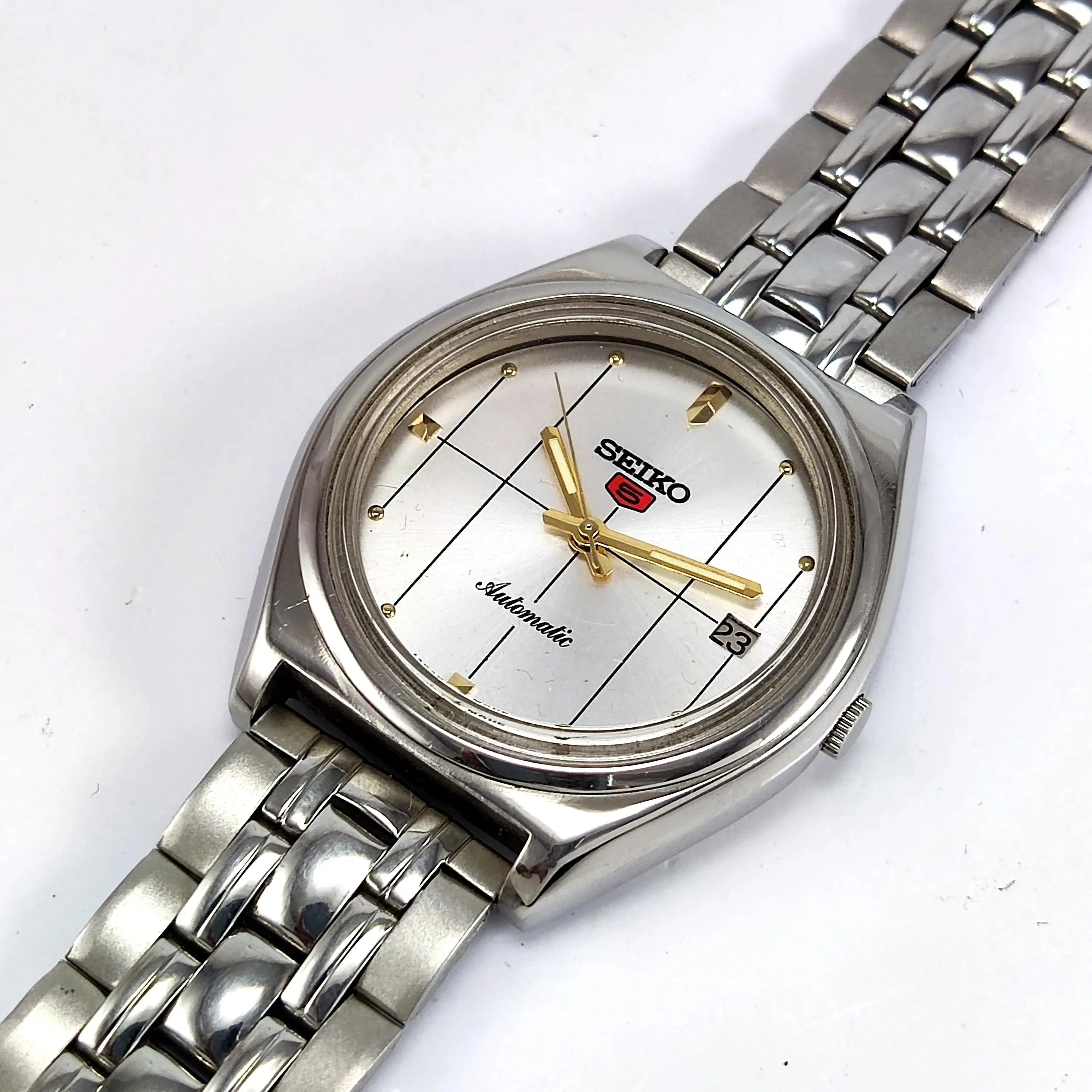 Seiko 5 Automatic-7025A Silver Dial 17 Jewels Day Date Men's Mechanical Watch