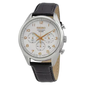 Seiko Chronograph Silver Dial Black Leather Men's Watch SSB227P1
