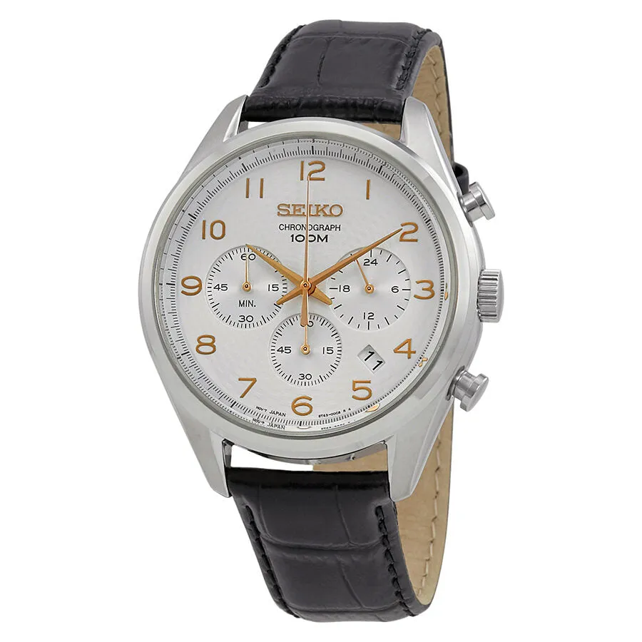 Seiko Chronograph Silver Dial Black Leather Men's Watch SSB227P1