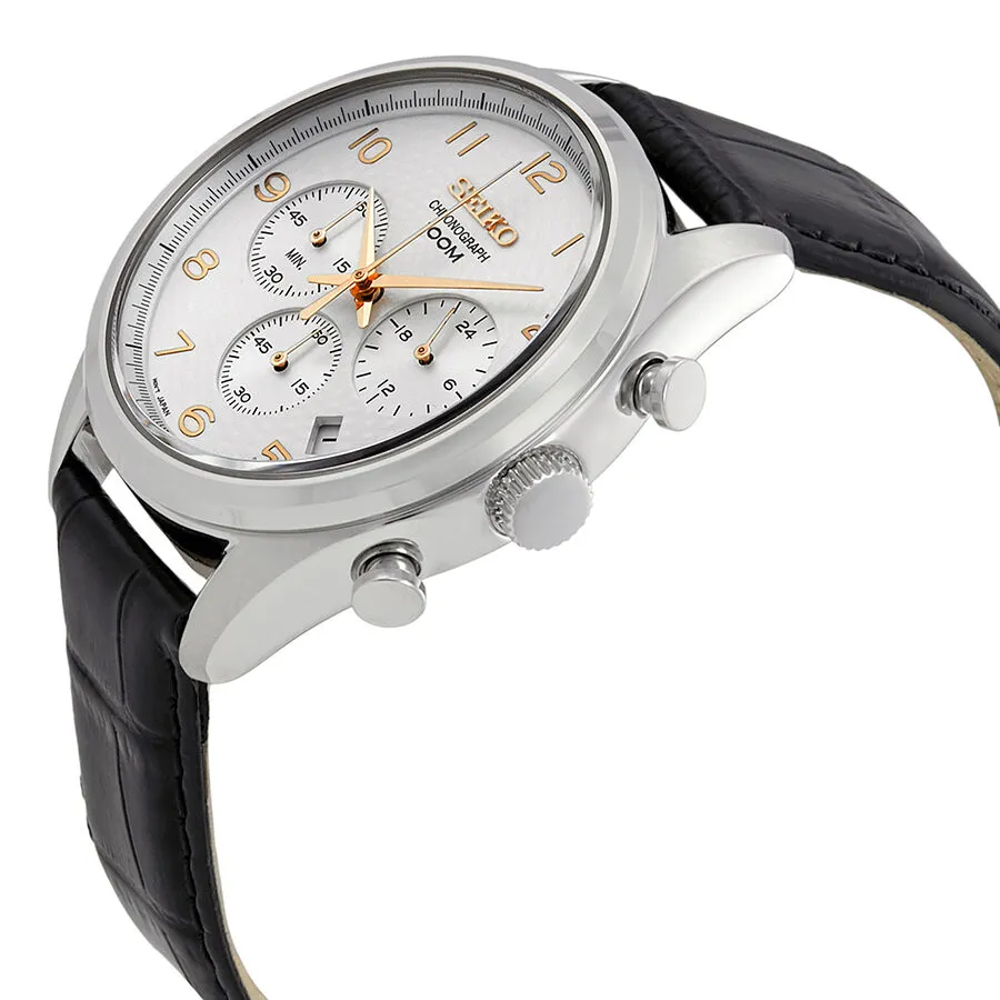 Seiko Chronograph Silver Dial Black Leather Men's Watch SSB227P1