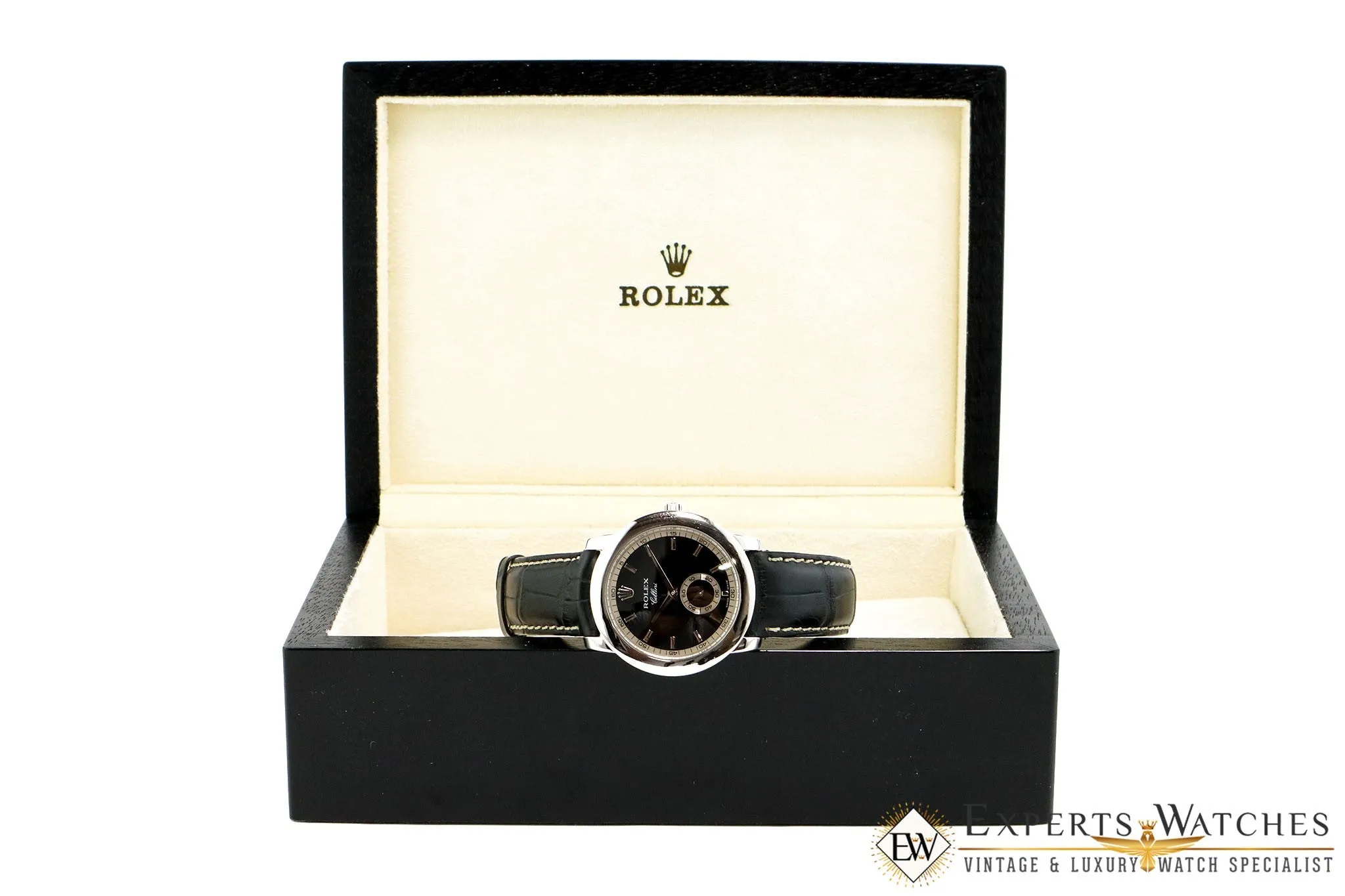 Serviced Rolex 5241 Cellinium Platinum Black Dial 38 mm Watch Box Cellini 5241/6