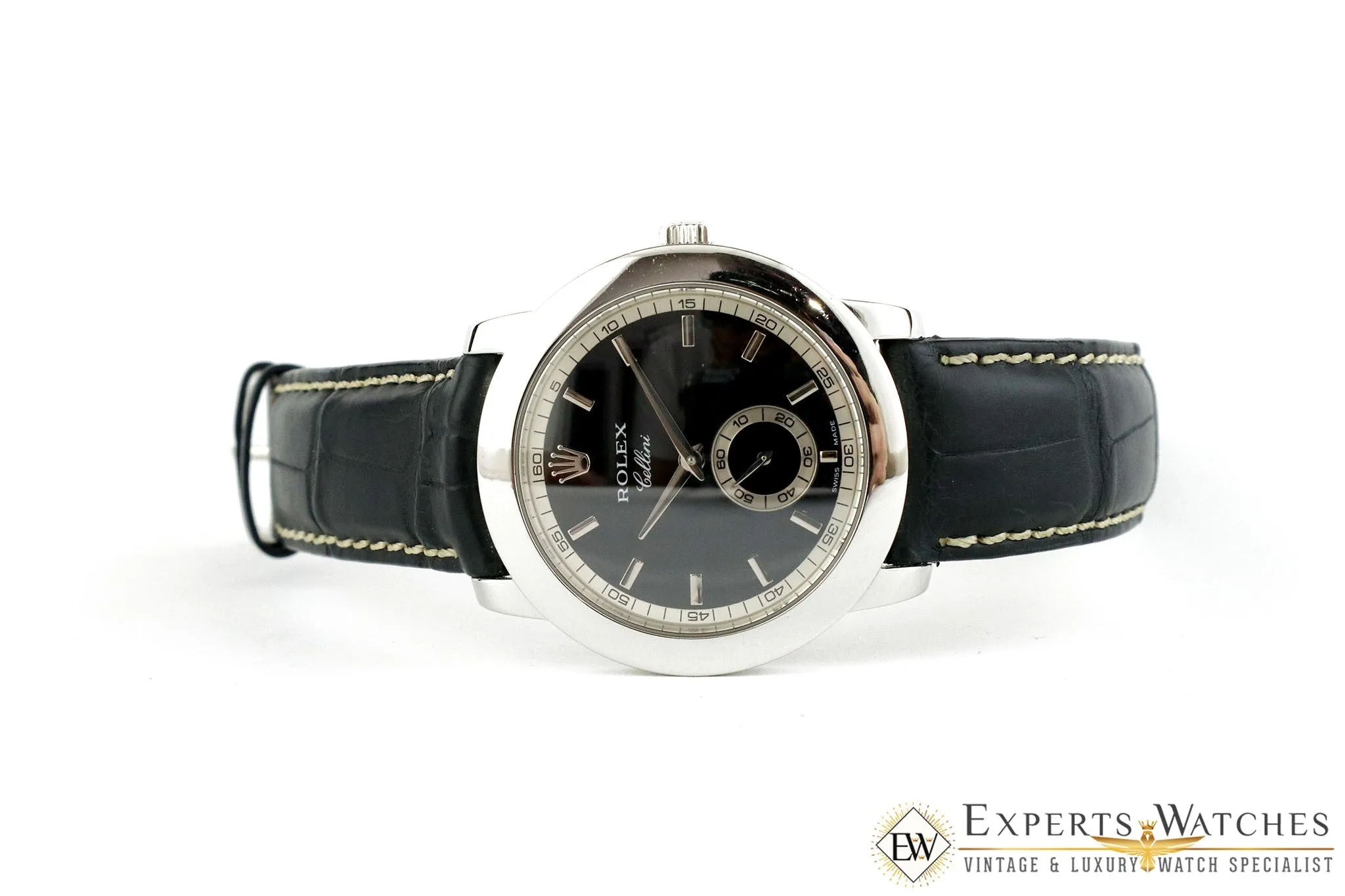 Serviced Rolex 5241 Cellinium Platinum Black Dial 38 mm Watch Box Cellini 5241/6