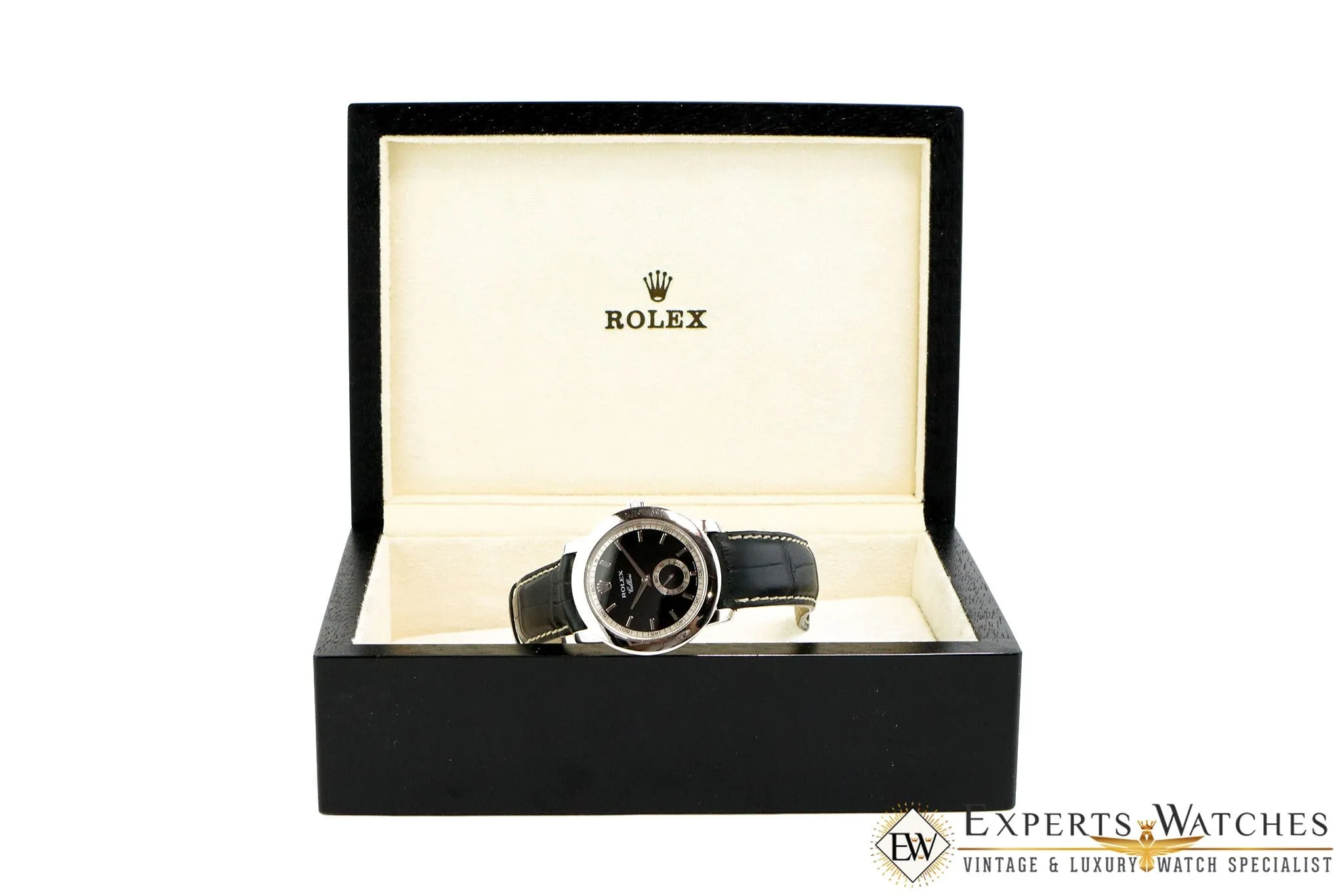 Serviced Rolex 5241 Cellinium Platinum Black Dial 38 mm Watch Box Cellini 5241/6