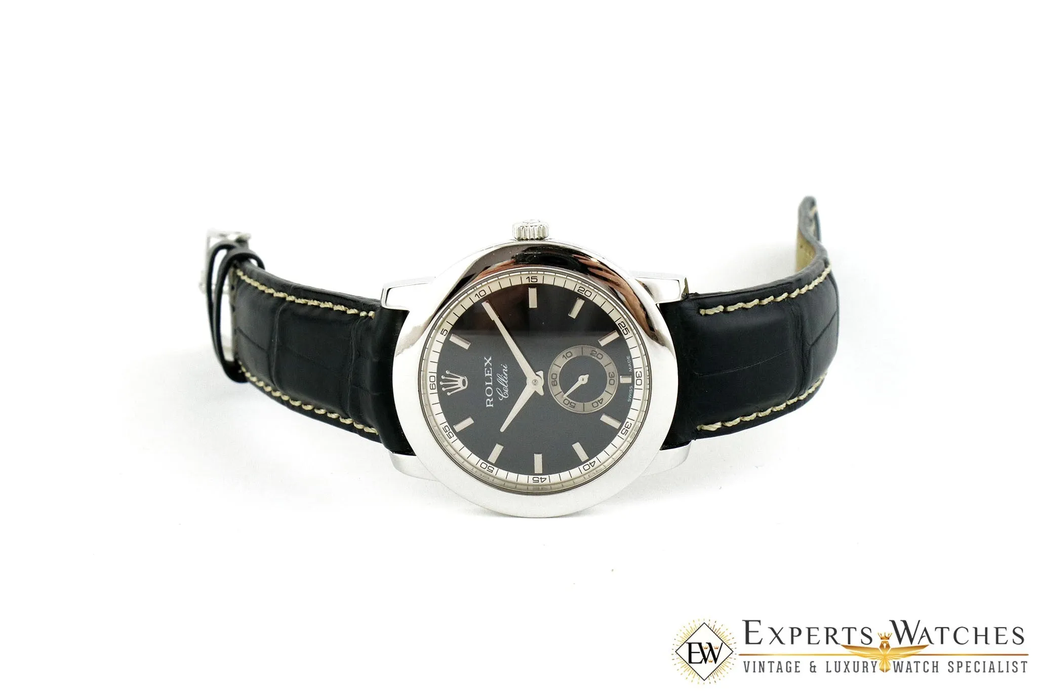 Serviced Rolex 5241 Cellinium Platinum Black Dial 38 mm Watch Box Cellini 5241/6