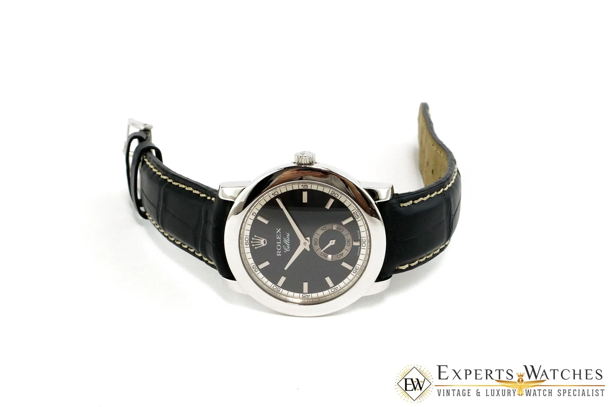 Serviced Rolex 5241 Cellinium Platinum Black Dial 38 mm Watch Box Cellini 5241/6