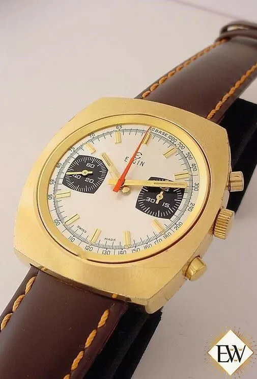Serviced Vintage 1960's ELGIN Chronograph Valjoux 7733 Gold Plate Panda Watch