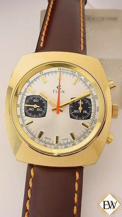 Serviced Vintage 1960's ELGIN Chronograph Valjoux 7733 Gold Plate Panda Watch