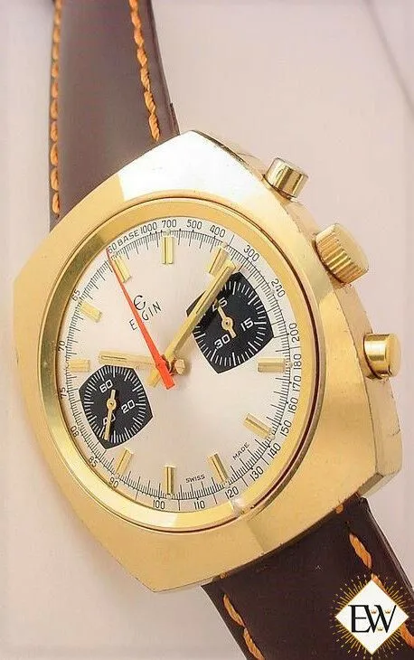 Serviced Vintage 1960's ELGIN Chronograph Valjoux 7733 Gold Plate Panda Watch