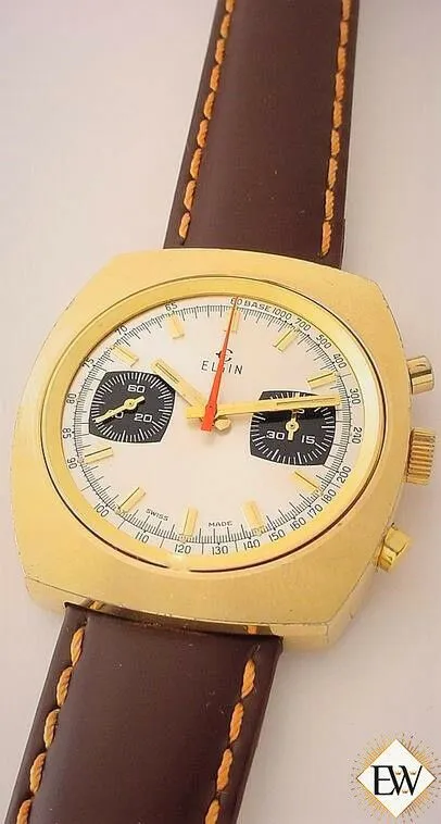 Serviced Vintage 1960's ELGIN Chronograph Valjoux 7733 Gold Plate Panda Watch