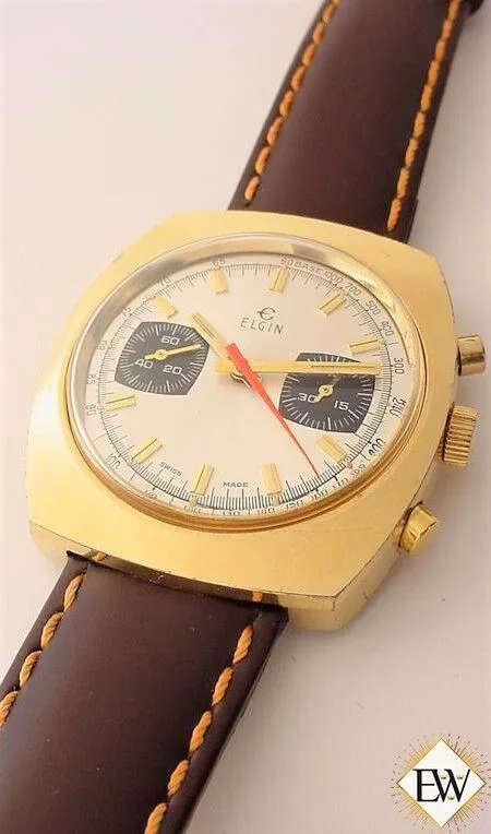 Serviced Vintage 1960's ELGIN Chronograph Valjoux 7733 Gold Plate Panda Watch