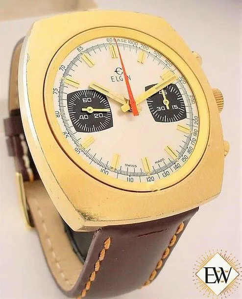 Serviced Vintage 1960's ELGIN Chronograph Valjoux 7733 Gold Plate Panda Watch