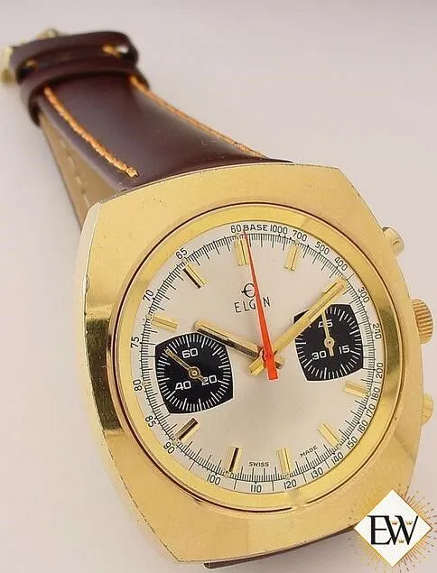 Serviced Vintage 1960's ELGIN Chronograph Valjoux 7733 Gold Plate Panda Watch