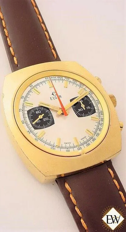 Serviced Vintage 1960's ELGIN Chronograph Valjoux 7733 Gold Plate Panda Watch