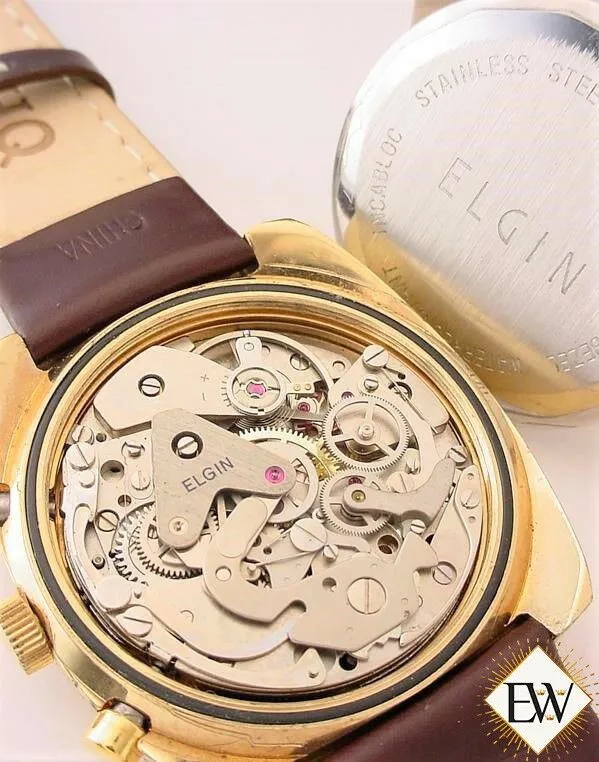 Serviced Vintage 1960's ELGIN Chronograph Valjoux 7733 Gold Plate Panda Watch