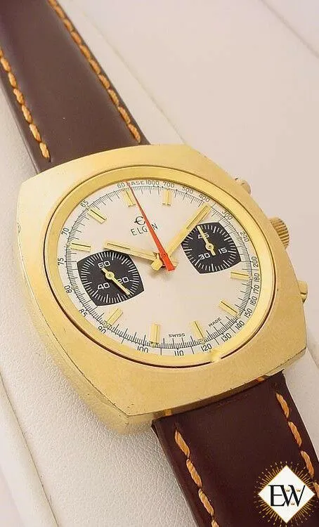 Serviced Vintage 1960's ELGIN Chronograph Valjoux 7733 Gold Plate Panda Watch