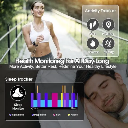 Smart Watch (Answer/Make Calls), 1.85" Smartwatch for Men Women IP68 Waterproof, 100  Sport Modes, Fitness Activity Tracker Heart Rate Sleep Monitor Pedometer Calories, Smart Watches for Android iOS