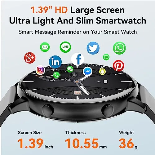 Smart Watch, Bluetooth Call Smartwatch for Men and Women,Monitoring Heart Rate/Sleep/Blood Oxygen/Pedometer,1.39-inch Fitness Tracker with Multiple Sports Modes,Smartwatches fit for IOS and Android